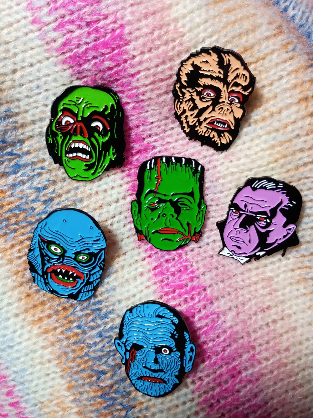 Vintage Horror Famous Monster Metal Lapel Pin Universal Retro Lugosi Karloff 50s